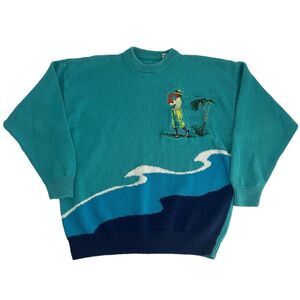 Vintage Lacoste Sweater Mens Large Blue Golf AOP‎ Chunky Thick Wave Pullover 90s